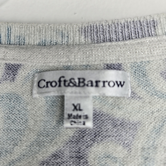 Croft & Barrow Knit Top Size XL Blue Mermaid Waves Silver Metallic Soft Comfy - Picture 6 of 16